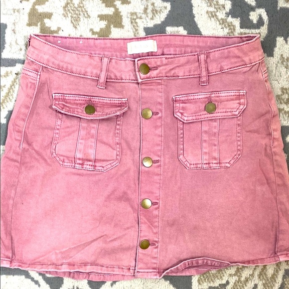 Altar'd State Denim Button Down Mini Skirt Women’s Mauve Color Size S - Picture 1 of 5